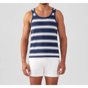 NEW RON DORFF cotton piqué tank top in deep blue